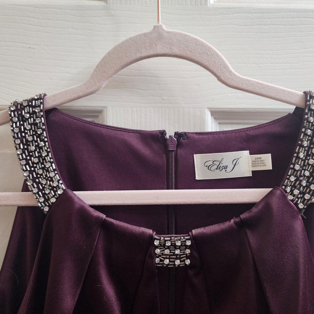 Elsa J Purple Dress with Beaded Accents
